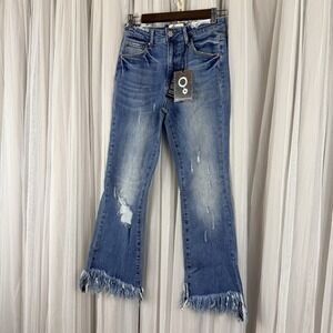 Insane Gene Women size 7/27 distressed mid rise crop fringe blue jeans